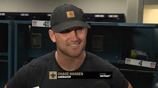 Chase Hansen on Big INT return vs Houston  SaintsTexans Postgame [upl. by Anehta411]