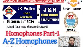 English04  Homophones Important  AZ homophones  JampK Police Constable jobs homophones [upl. by Allenad247]