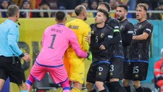 Romania and Kosovo players clash after fans shouted Serbia match suspended in Nations League [upl. by Baptista]