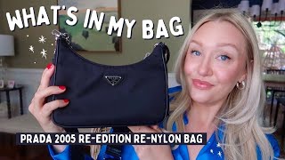 WHATS IN MY BAG  PRADA RE EDITION 2005 NYLON BAG REVIEW  LauraLee [upl. by Marjana]