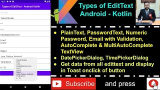 Types of EditText Android  AutoComplete amp MultiAuto TextView Date amp Time Picker Email Validation [upl. by Schilit]