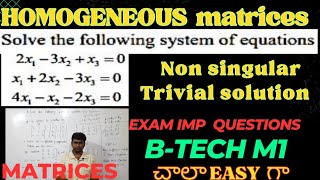 BTECH MATHS HOMOGENEOUS MATRICES NONSINGLinear systems equationbtech btechmaths mathsclasses [upl. by Dagney]