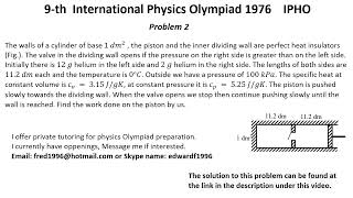 9th International Physics Olympiad 1976 IPHO Problem 2 Thermodynamics A Valve in a Cylinder [upl. by Phenica]