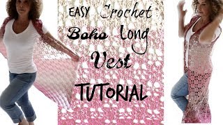 Boho Ombre Long vest Easy Tutorial [upl. by Nwahsak447]