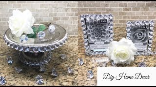 Diy Dollar Tree Crystal Cake Stand amp Picture Frames 💎 Glam Home Decor 💎 Room Decor Ideas [upl. by Clarissa]