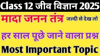 12th Biology मादा जनन तंत्र Chapter 2  Class 12 Biology Important Question for up board exam 2025 [upl. by Ykcor]