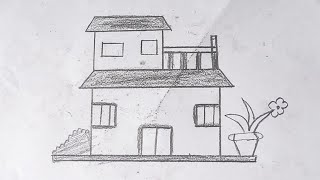 Bungalow house drawing  bungalow Bari Art  Pencil Drawing [upl. by Mckale]