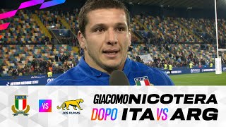 Vittoria Assicurazioni Autumn Nations Series ITAvARG Giacomo Nicotera dopo il match [upl. by Ezeerb173]