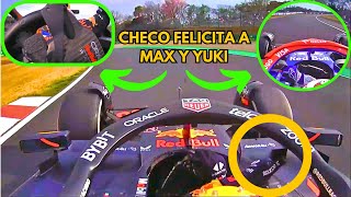 Lo Que No Viste Checo Pérez Felicitando a Verstappen y Tsunoda  Gran Premio Japón [upl. by Rolan805]