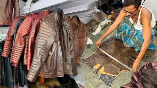 Process of Making Hand Made Leather Jacket Indian Hard Working Tailor [upl. by Elitnahc442]