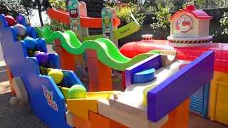 Marble Run ASMR Race ☆ HABA Slope amp Dump Truck Excavator Ambulance Forklift Garbage Truck Tractors1 [upl. by Cela]