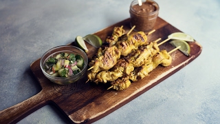 Chicken Satay Skewers with Almond Butter Sauce  Slenderberry [upl. by Suirauqed]