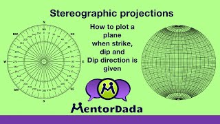 Stereographic projection  Structural Geology  How to plot a Plane in Stereonet  Type 1 [upl. by Moreen632]