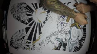 Japanese Dragon Tattoo Time Lapse Drawing [upl. by Krauss]