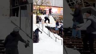 Snowboarder BREAKS board on a HUGE rail Dillon Henricksen snowboard fail snow [upl. by Velvet]