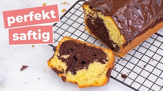 MARMORKUCHEN Rezept  SO wird er garantiert saftig einfach in Kastenform backen mit Schokoglasur [upl. by Kinsman]