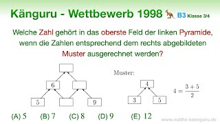 B3 🦘 Känguru 1998 🦘 Klasse 3 und 4  Welche Zahl gehört in das oberste Feld Zahlenpyramide lösen [upl. by Anuala]