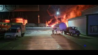 Ukrainian Drones Hit Lukoil Depot in Krasnodar  Fuel Trucks Targetted [upl. by Tlaw]