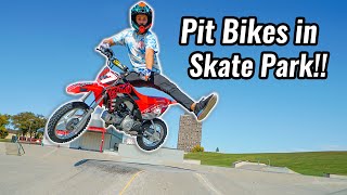 Riding Pit Bikes in Skate Park [upl. by Anilev986]