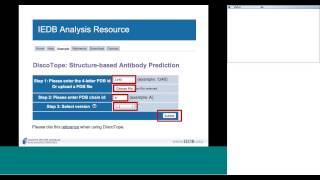 Immune Epitope Databae IEDB 2014 User Workshop Day 2 58  B cell epitope prediction tools [upl. by Ahseiyk]