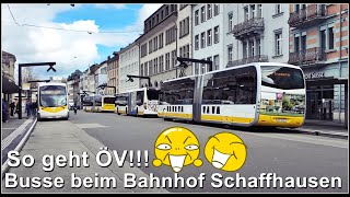 So geht ÖV Sehr viele Busse beim Bahnhof Schaffhausen [upl. by Nahshon787]