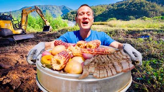 Korean Pork Belly Barbecue UNSEEN KOREAN FOOD in Outdoor Rock Oven [upl. by Jesh]