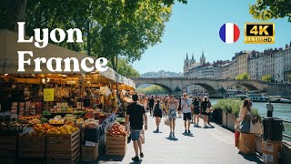 Rhône River Walk Lyon 🇫🇷 amp French Food Market 4K Walking Video Tour  France City Guide [upl. by Tenay]