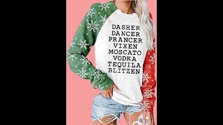 Womens Reindeer Alcohol Christmas Sweatshirt Dasher Dancer Prancer Vixen Moscato Vodka Blitzen Xmas [upl. by Ludlew154]