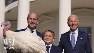 President Biden Pardons Two Turkeys Named Peach and Blossom  WSJ News [upl. by Akerahs]