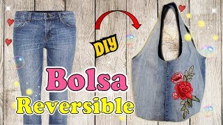 Bolso Reversible con Jeans Reciclado  Tutorial Costura Fácil DIY [upl. by Prady]