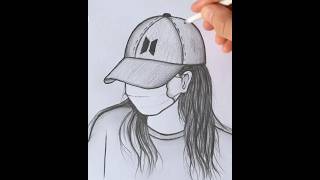 Girl with mask drawing drawing pencilsketch satisfying art artvideo shortsvideo viral shorts [upl. by Llerrahs924]