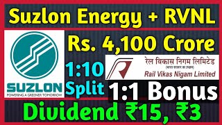 Suzlon Energy 4100 Crore  RVNL 🚨 Stocks Declared High Dividend Bonus amp Split With Ex Dates [upl. by Ahsinrats229]