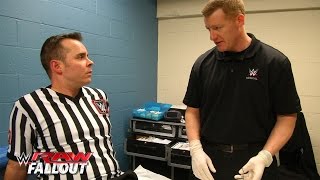 Referee Dan Engler receives stitches after Raw injury Raw Fallout March 16 2016 [upl. by Aelgna]