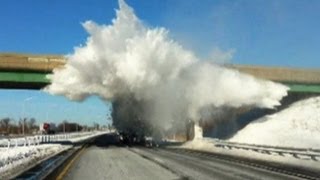 Snow Explodes Off Semi Truck [upl. by Akemej682]