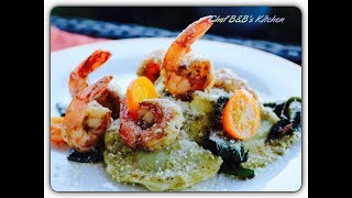 SPINACH SHRIMP RAVIOLI IN BASIL PESTO SAUCE I Cheese Ravioli Recipe I Spinach Ravioli [upl. by Lorien228]