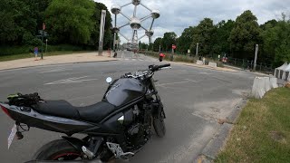 GSF 650 SUZUKI BANDIT AKRAPOVIC SOUND ride through brussels north keeps watching until the end [upl. by Ahsinit]