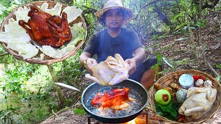 Fried Whole Chicken of wild food and eating so delicious  Cooking chicken rammance [upl. by Einiffit]