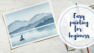 EASY watercolor landscape monochrome painting for beginners Gradient watercolor wash technique [upl. by Parthena]