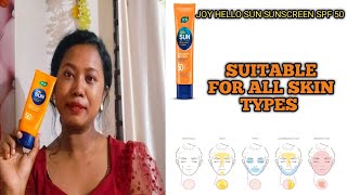 joy Hello sun sunscreen SPF 50 suitable for all skin types sanjanabrazilnaik [upl. by Akinimod]