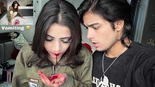 Blood🩸vomiting prank on boyfriend scared him 😭 [upl. by Tihw756]