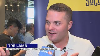 ETSU football ranked 6th in Preseason Coaches Poll at SoCon Media Day [upl. by Ahsemal]