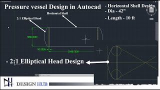 Horizontal Pressure vessel 21 Elliptical head Design in Autocad Pressure vessle Elliptical head [upl. by Nanek]