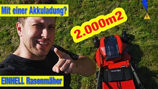 2000 qm mit einer Akkuladung Schafft der Einhell Akku RasenmÃ¤her es Test [upl. by Yttap]