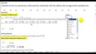 Excel varianza poblacional para datos no agrupados [upl. by Bergmann]