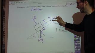 A Level Maths  Mechanics  Connected particles on an inclined plane 1 [upl. by Notyap716]