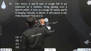 Two blocks A and B each of weight 200 N are connected by a massless string passing over a smooth [upl. by Neillij]