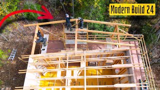 Modern Home Build  24  back porch framing and overhang decking [upl. by Adlesirk920]