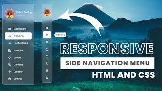 Responsive Sidebar Navigation Menu using HTML And CSS  Glassmorphism Left Sided Navbar [upl. by Noizneb]