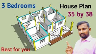 3 kamra ka makan kaise banye  How to draw 35x38 house plan  35x38 building plan [upl. by Corena]