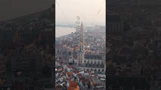 Vertical video Antwerp Belgium Spire with the clock of the Cathedral of Our Lady Antwerp Ci [upl. by Odnalra470]